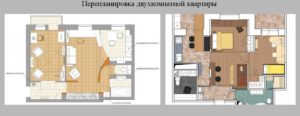 Перепланировка двухкомнатной квартиры - варианты перепланировки